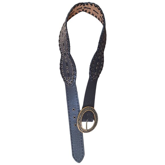 Brighton Sara Toga Leather Belt Size 32 Textured Black Whip Stich Western - Picture 6 of 10